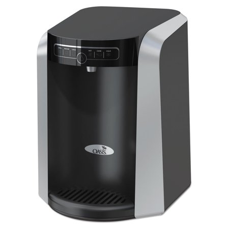 Oasis Aquarius Plumbed Hot/Cold Countertop Water Cooler, 16 15/16"H x 13 1/4"W x 14 1/2"D, Black/Silver