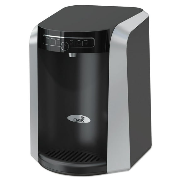 Oasis Aquarius Plumbed Hot/Cold Countertop Water Cooler, 16 15/16"H x 13 1/4"W x 14 1/2"D, Black/Silver