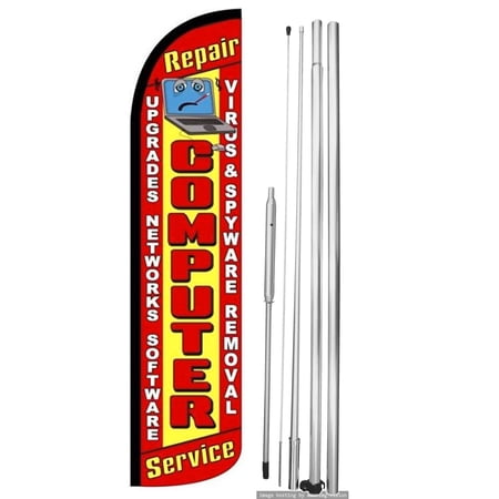 OnPoint Wares | COMPUTER SERVICE Windless Flag (Hardware Not Included) |Advertisement /Business Flags | Feather Flag || With Complete 15ft Hybrid Pole Set