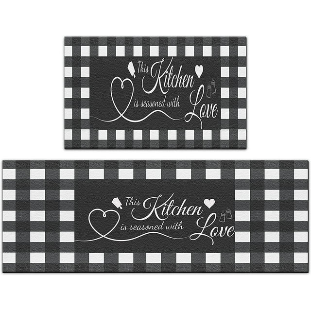 Buffalo Plaid Kitchen Mat Set of 2 Non Slip 2/5 Inch Thick Kitchen Rugs