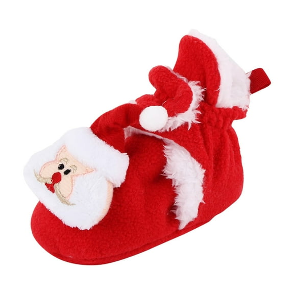 PINQI Unisex Child First Walking Shoes Christmas Booties Soft Baby Santa Winter Warm Slippers Snow Boots Crib Shoes for Indoor Outdoor House Shoes Bedroom Slippers(Bronze,3-6 Months)