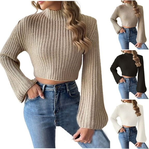 Ashirexll Pullover Sweaters for Women, Winter Sweaters for Women, Women's High Neck Knit Sweater Long Sleeve Pullover Top Casual Solid Color Loose Fitting Warm