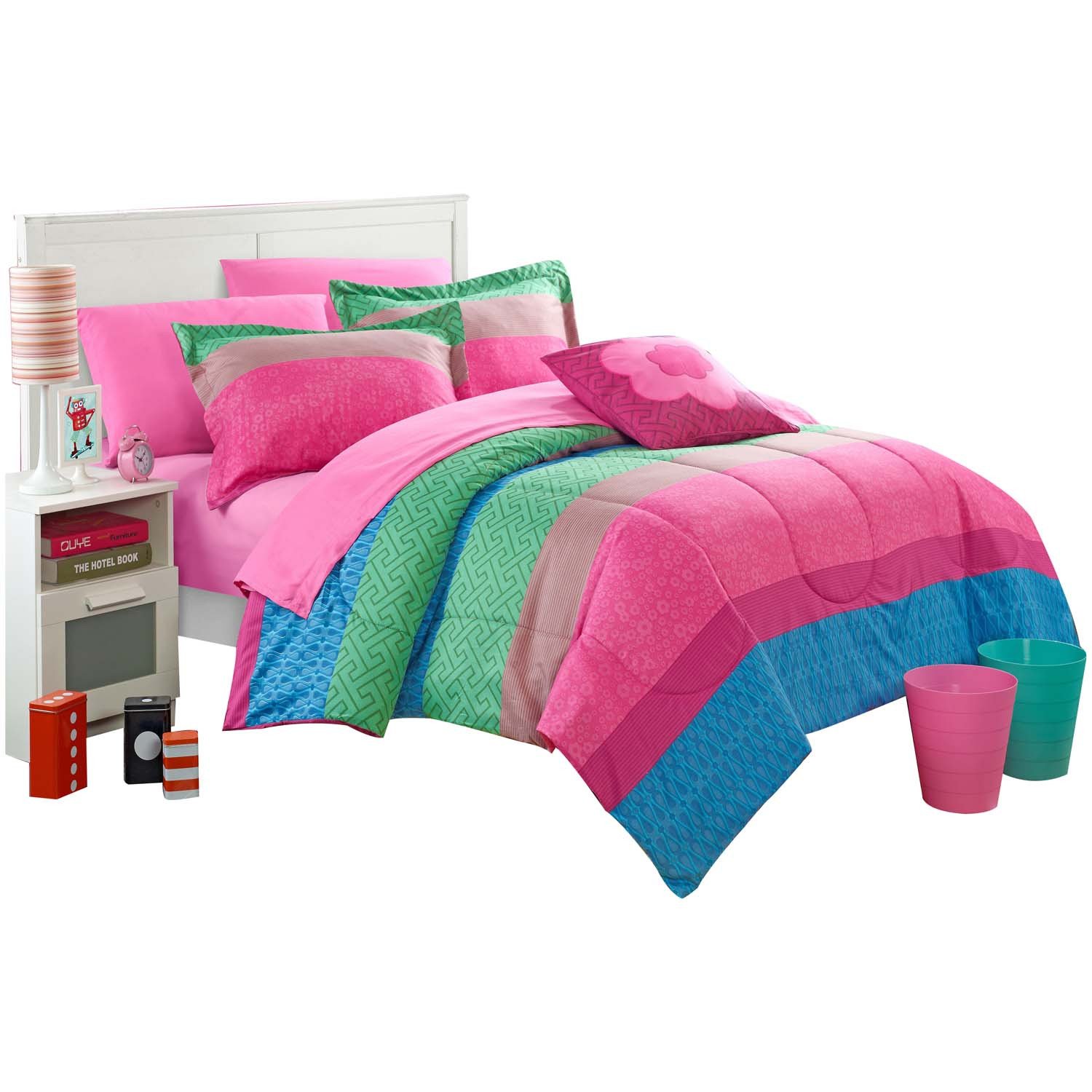 Rosebud Rosemarie Geo Comforter Sheet Set Bed In A Bag Pink Walmart