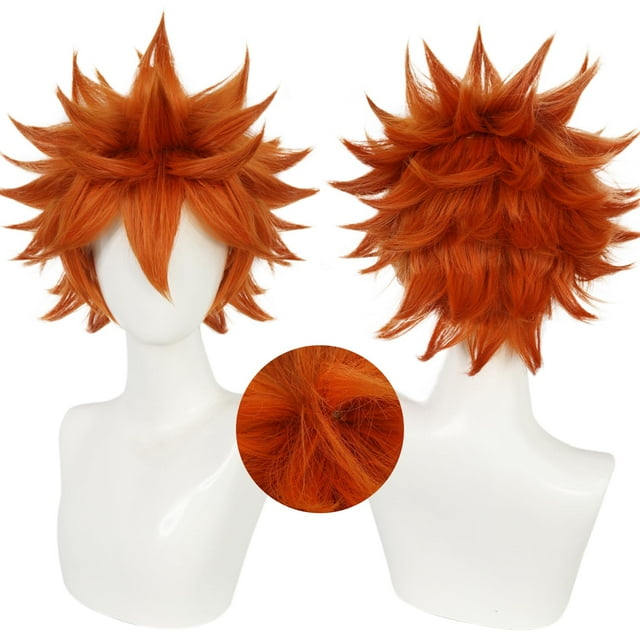 Peluca Corta Spiky Naranja con Flequillo para Hombre - Hinata