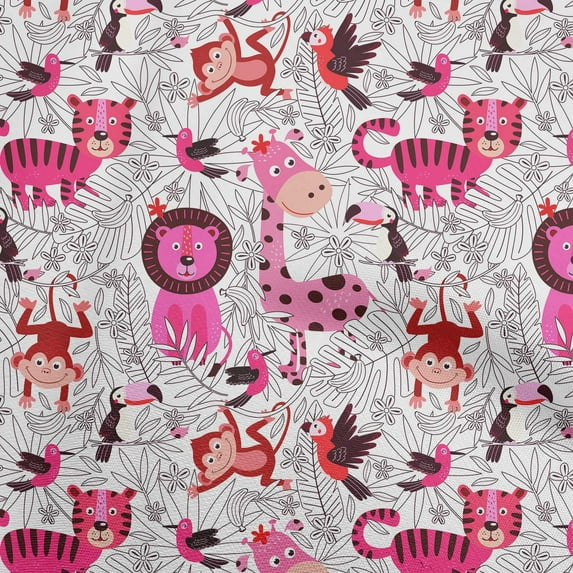 oneOone Cotton Poplin Twill Pink Fabric Cute Animal Craft Projects Decor Fabric Printed By The Yard 56 Inch Wide