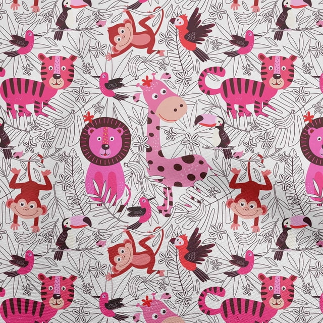 oneOone Rayon Pink Fabric Cute Animal Sewing Material Print Fabric By The Yard 56 Inch Wide