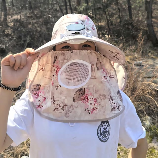 Fiudx Sombrero Solar Ancho con Ventilador, Ajustable de 3 Velocidades, Diseño de Malla Transpirable, Ideal para Pesca y Acampada Al Aire Libre, Protección Solar, Se Adapta a Cabezas de 56 a 61 Cm, Ca