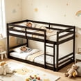 thumbnail image 3 of Twin over Twin Bunk Bed, Sesslife Low Floor Wood Bunk Bed Frame with Guardrails and Ladder, Space Saving Bunk Bed for Bedroom, No Box Spring Needed, Espresso, 3 of 11