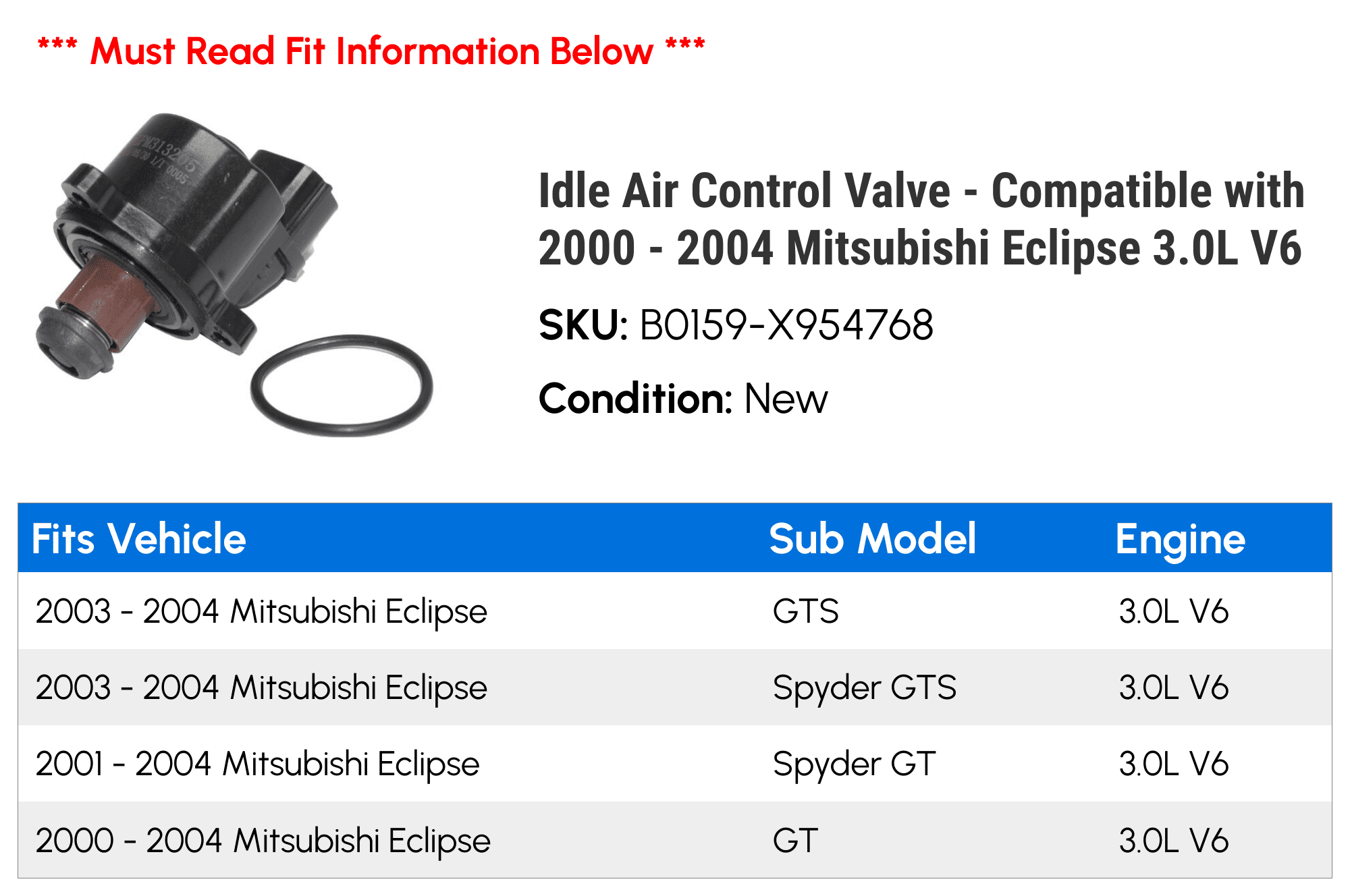 Idle Air Control Valve - Compatible with 2000 - 2004 Mitsubishi Eclipse 3.0L V6 2001 2002 2003