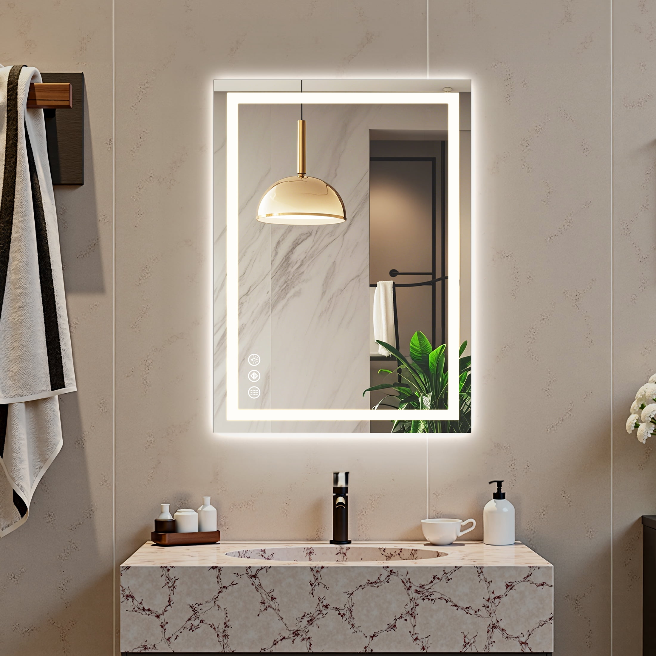 EDX 20"x 28" Lighted Anti-fog LED Bathroom Vanity Mirror with Dual Light Source and Three Lighting Modes, White