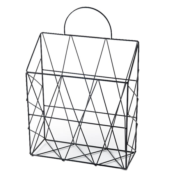 Yuarrent Contenedor organizador de cesta de almacenamiento de letras de periódico de revista de alambre de estante montado en la pared Almacenamiento y organización del hogar negro Yuarrent HA1509-02