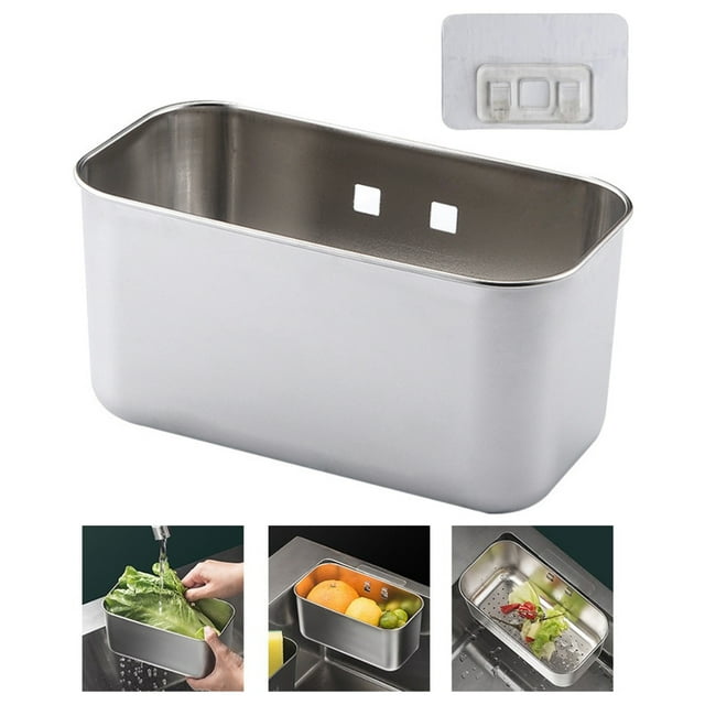 Bandeja de filtro para fregadero, cesta de filtro para fregaderos, colador de cocina de acero inoxidable, organizador para fregadero para frutas y verduras