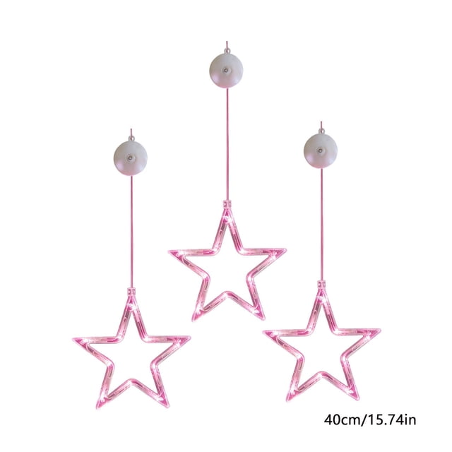 Cortina de Luces LED con Corazones Rosados, Juego de 3, Operadas con Batería, Decoración Colgante con Ventosas para Bodas, Proposiciones, Fiestas, Decoración Interior y Exterior, 20x20cm
