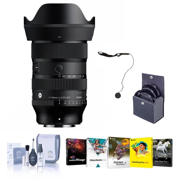 Sigma 17-40mm f/1.8 DC Art Lens for Fujifilm X, Bundle with 67mm Filter Kit, PC Software Kit, Cap Keeper and Cleaning Kit