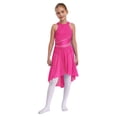 thumbnail image 5 of Aislor Girls Rhinestones Halter Neck Lyrical Dance Dress Ballet Tulle Leotard Dress Hi-Lo Contemporary Dancewear Hot Pink 6, 5 of 7