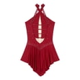 thumbnail image 5 of HULIJA Women Sleeveless Ballet Leotard Rhinestone Figure Skating Dress Performance Dance Costume Burgundy L, 5 of 6