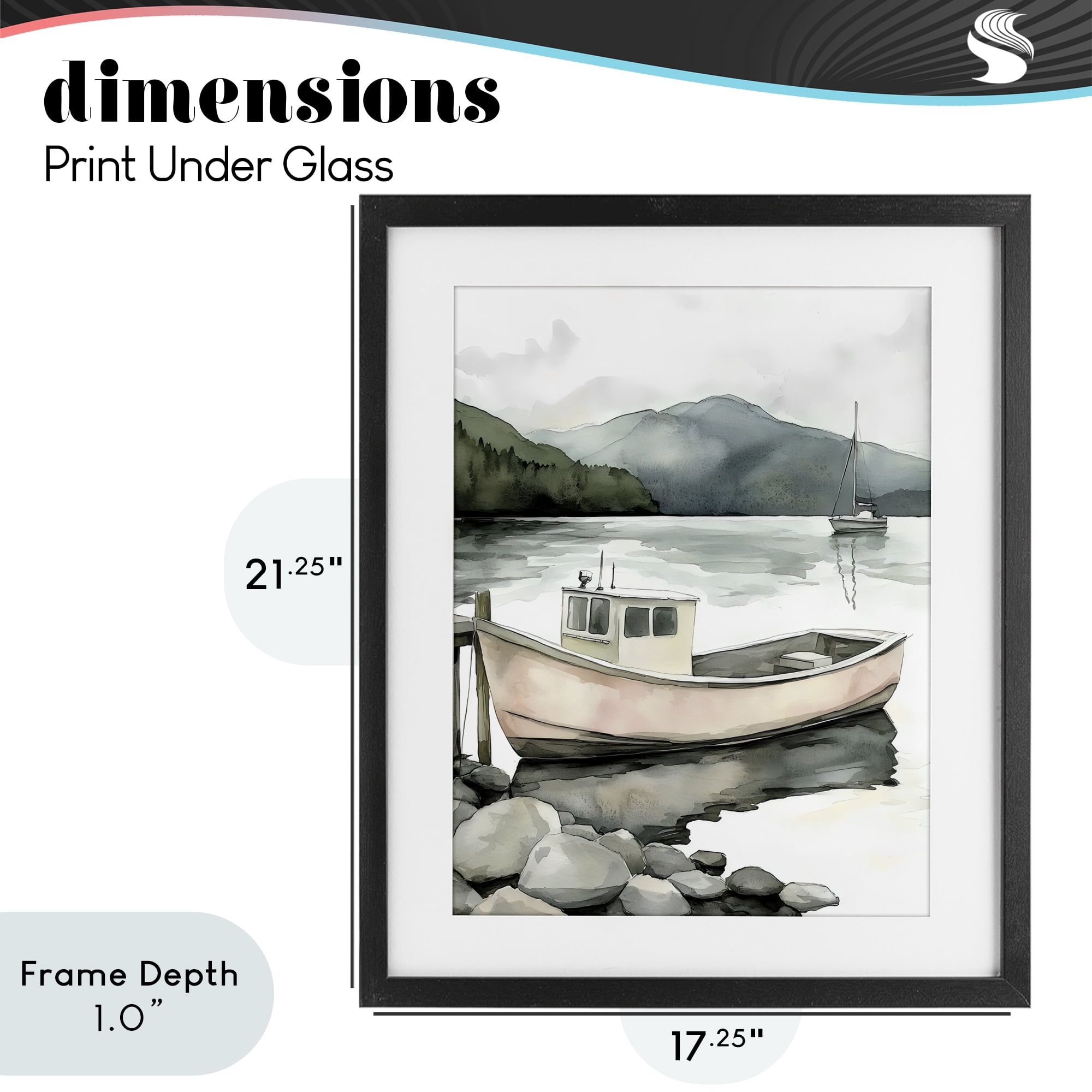 Stupell Industries Coastal Calm Docked Boat Black Framed Print Under Glass, design by Riley B