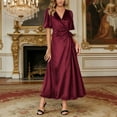 thumbnail image 2 of DHFJKG Womens Elegant Long Dress Short Sleeve Wrap V Neck Slim Fit Maxi Evening Gown For Banquet Party Trendy Dresses, 2 of 8