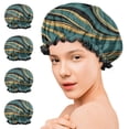 thumbnail image 7 of Shower Caps,Teal Gold Marble Pattern Waterproof Shower Cap for Women 4 Pieces,Double Reusable Hair Cover for Shower PEVA Elastic Stretch Hem, 7 of 7