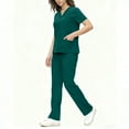thumbnail image 5 of Pxxlle Scrubs for Women Set Loose Fit V Neck Nursing Uniform Comfy Drawstring High Waistband Pants Solid Color Medical Workwear Green XXL, 5 of 9