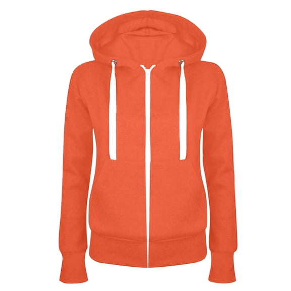 Qgtaibl Fall Hooded Jackets for Women Full Zip Long Sleeve Fleece Thermal Coat Slim Fit Casual Outerwear Tops with Pockets Orange M