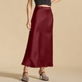 thumbnail image 5 of Women's Satin Silk Maxi Skirt High Waist Lace Trim - Elastic Waist Party Wedding Long Skirt, All Seasons, 5 of 5