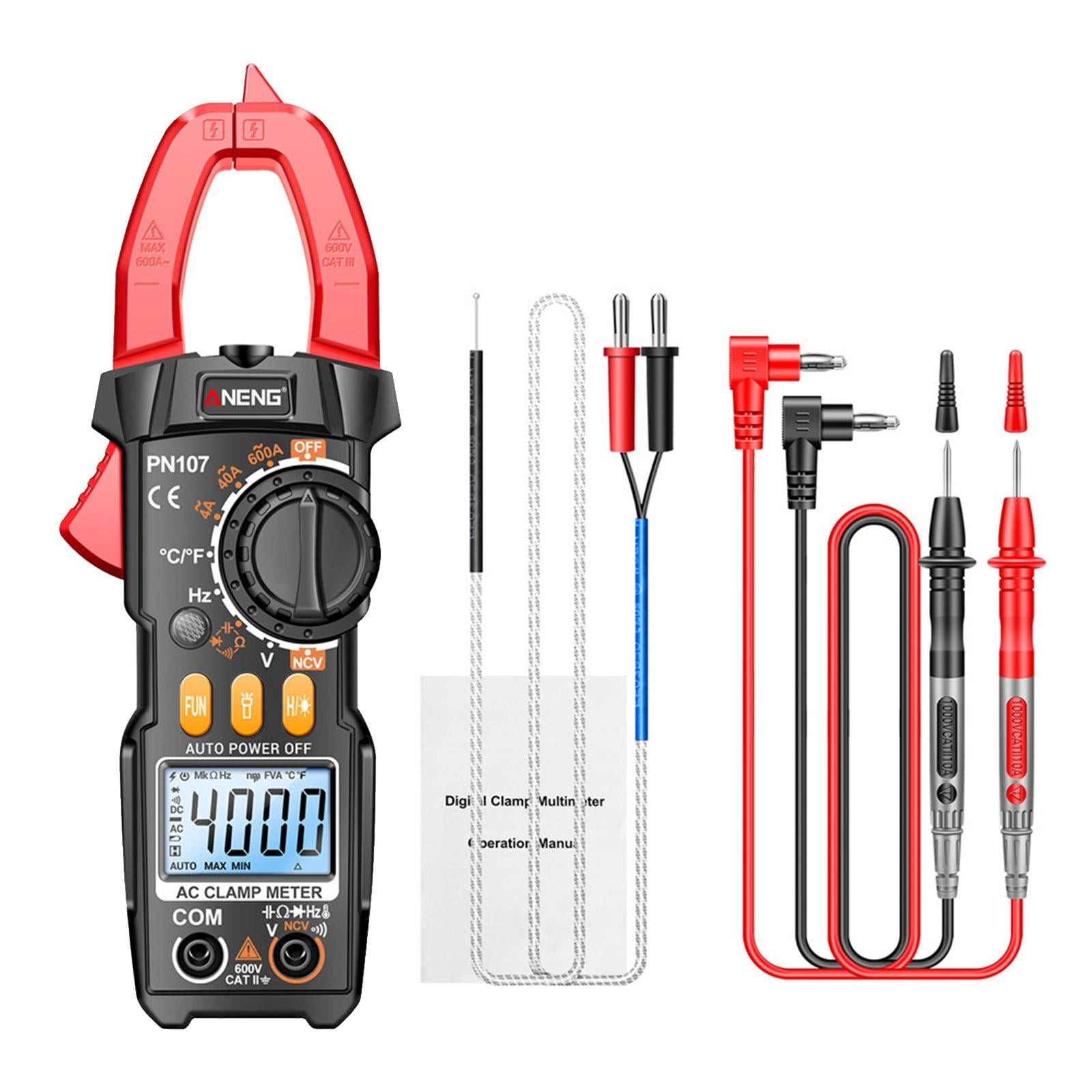 Miulika Clamp Meter Multimeter Easy Carrying Smart Tester Multifunction Sturdy Voltage Meter for Fuses Auto Circuit Troubleshooting , Red