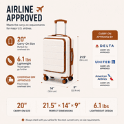 20Inch Carry On Luggage, Hardside Front Opening Spinner Suitcase for Travel, White Brown