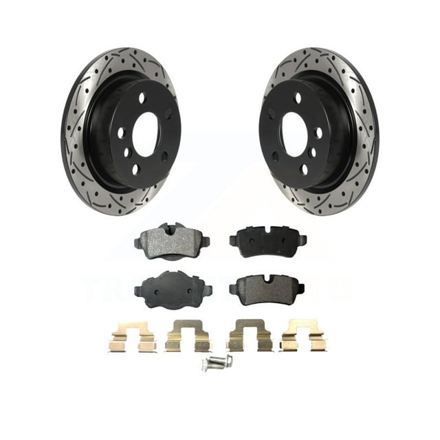 Transit Auto Rear Coated Drilled Slotted Disc Brake Rotors and Semi-Metallic Pads Kit for Car 2014 Mini Cooper with 5 Lug Wheels KDF-100924