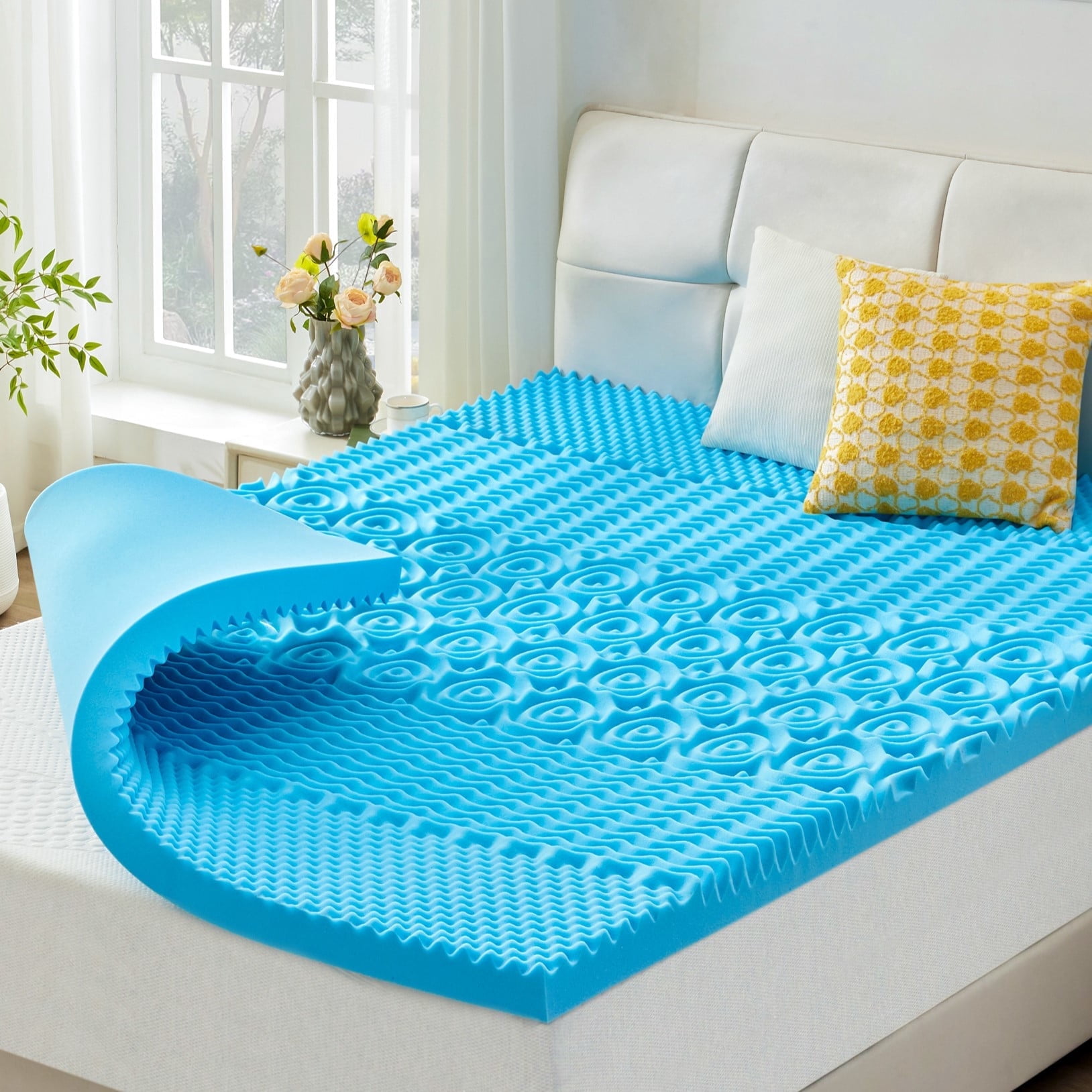 BDEUS 2 inch Mattress Topper, Cooling Gel Memory Foam Zoned Support Bed Topper for Pressure Relief, Twin