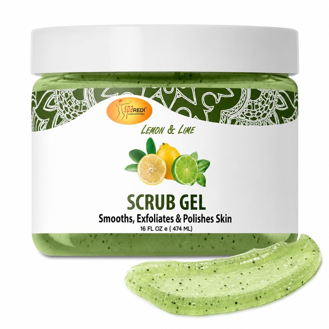 SPA REDI – Exfoliating Scrub Pumice Gel, Lemon & Lime, 16 Oz - Manicure, Pedicure and Body Exfoliator Infused with Hyaluronic Acid, Amino Acids, Panthenol and Comfrey Extract