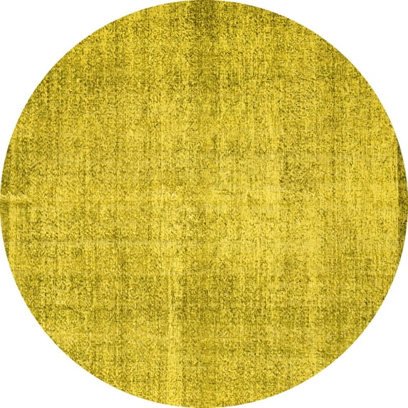 Ahgly Company Machine Washable Indoor Round Abstract Yellow Contemporary Area Rugs, 7' Round