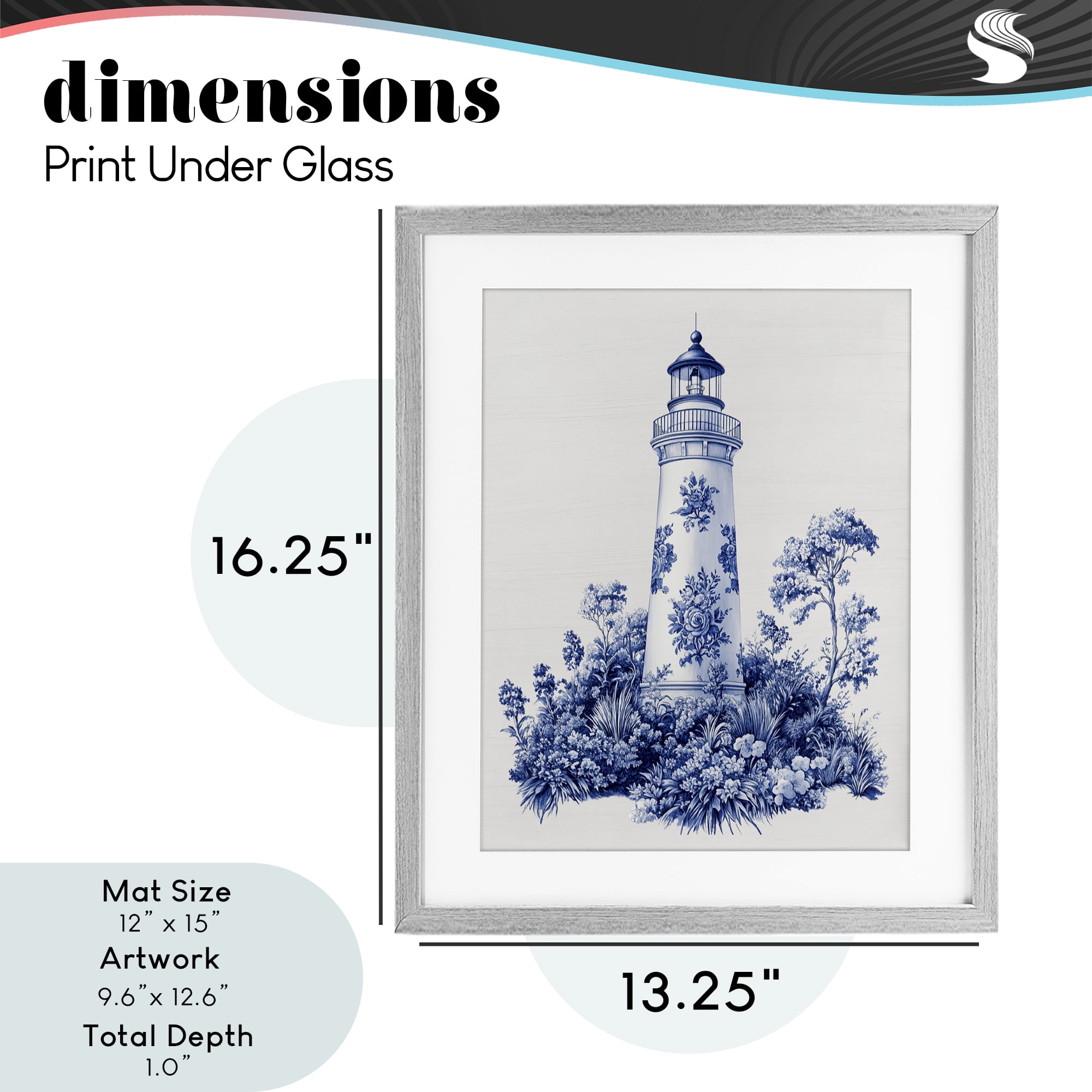 Toile Patterned Lighthouse Gray Framed Print Under Glass, design by Lettered and Lined