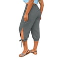 thumbnail image 3 of Womens Wide Leg Capris Women’s Loose Capris Plus Size Side Split Joggers Workout Pants with Drawstring Outdoor Hiking Athletic Cropped Trousers,Gray,XXL, 3 of 5
