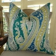 thumbnail image 4 of Plutus Fun Paisley Handmade Throw Pillow - Blue - Yellow & Green - 18 x 18 in., 4 of 4