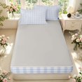 thumbnail image 4 of Manfei Vintage Grid Zipper Full Size Comforter Sets with Fitted Sheet and 2 Pillowcases,Modern Checkered Zipper Bedding Set,Blue White,Light Gray Reversible,4pcs, 4 of 8