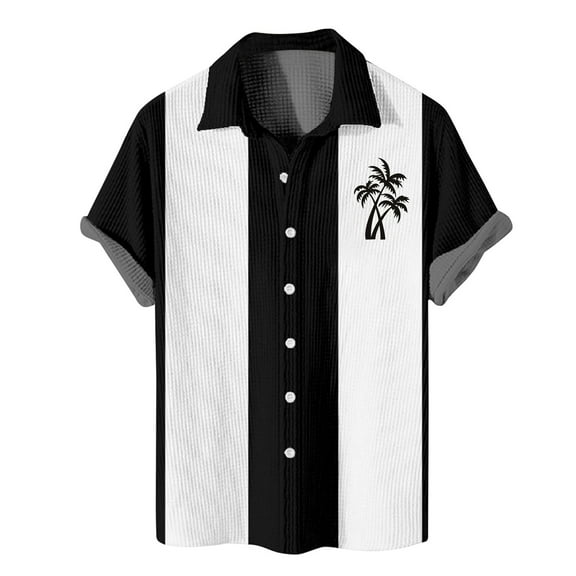 Lumtrix Mens Bowling Shirts Hawaiian Shirt Big and Tall Retro Button Up Vintage Guayabera Camp Shirt Printed Palmshadow Clothing Black 3XL