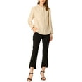 thumbnail image 3 of INSPIRE CHIC Women's Ruffled Trim Button Down Stand Collar Long Sleeve Blouse Top XS Apricot, 3 of 9