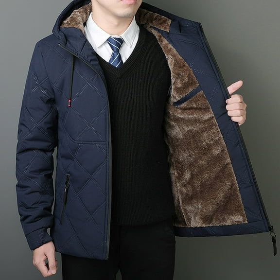 Sherpa Jacket Mens Fleece fleece Lined Jackets Men with Hood Winter Zip up Thick Coats with Zipper Pockets Padded Causal Drawstring Hidden Pocket Jacket Trendy Outerwear 5