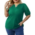 thumbnail image 2 of Cueply Women's Plus Size Tops Summer Short Sleeve Dressy Casual Blouse Shirts Waffle Knit Lace, 2 of 6