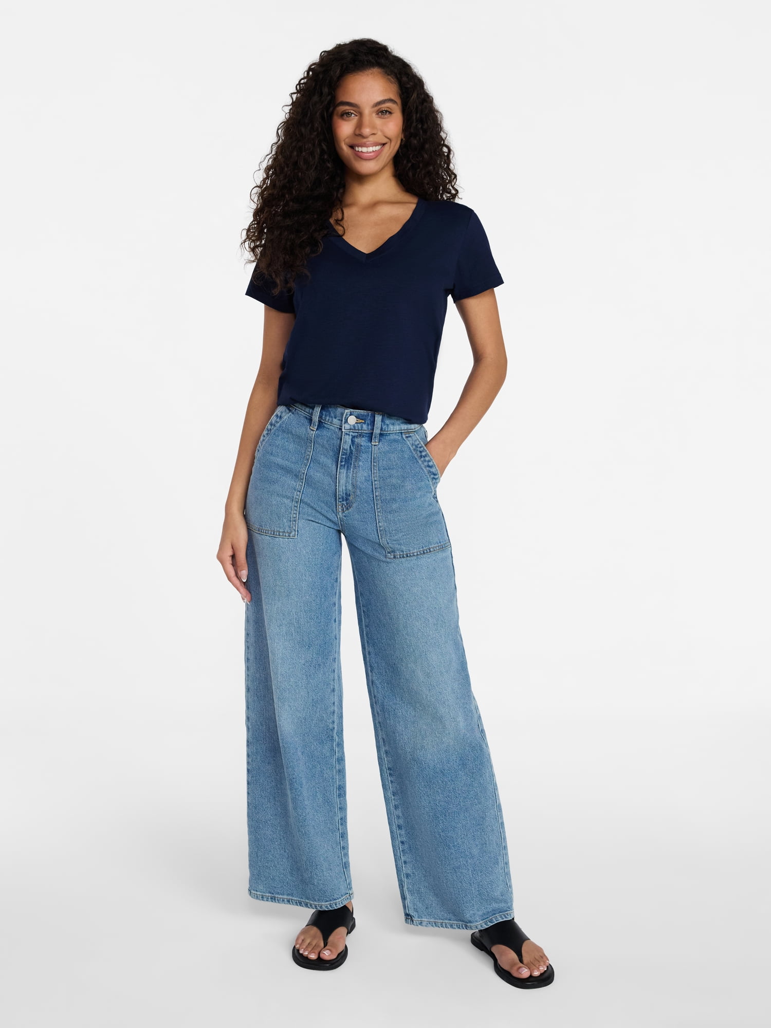 Time and Tru Women’s V-neck Slub Tee with Short Sleeves, Sizes XS-XXXL