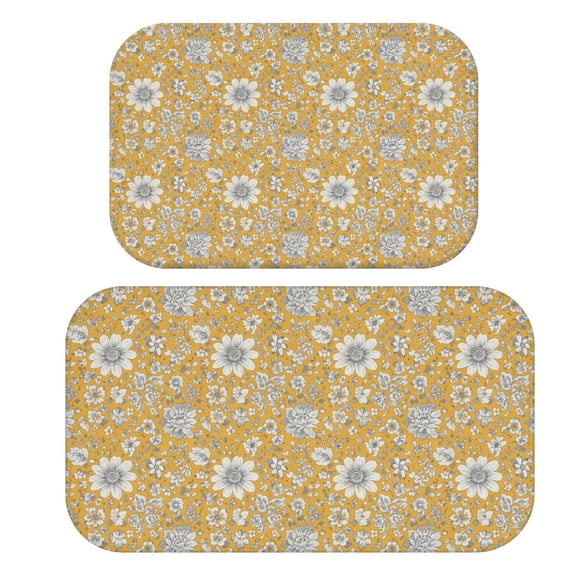 Pioneer Flower Floral Print Pattern Bath Mat Set Of 2,Non-Slip Rug for Bathroom,Kitchen,Bedroom,Entrance, 30x17 and 23.5x15.7 Inches