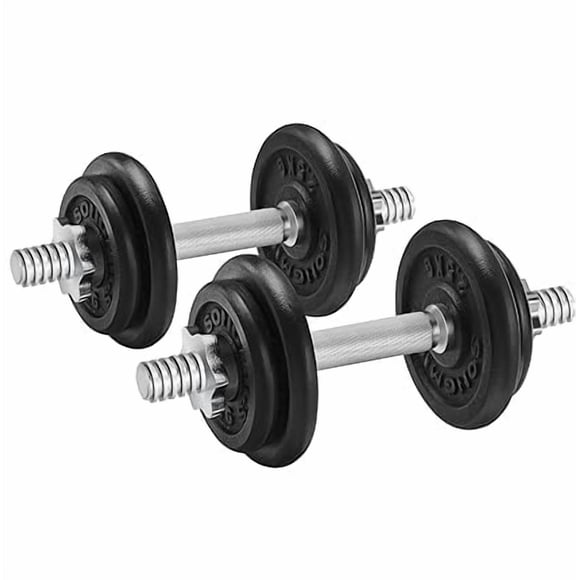 SONGMICS Set of 2 Cast Iron Dumbbells, 2 x 22 kg Weight Plates, Adjustable for Men Women Workout, Steel Grip, Fitness Training, Weight Lifting, Home Gym, Ink Black