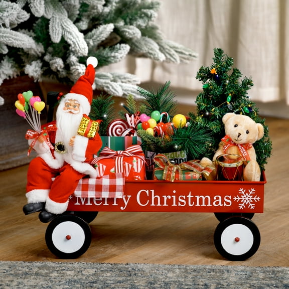 Northlight Lighted and Musical Santa Claus Merry Christmas Wagon Decoration - 20"