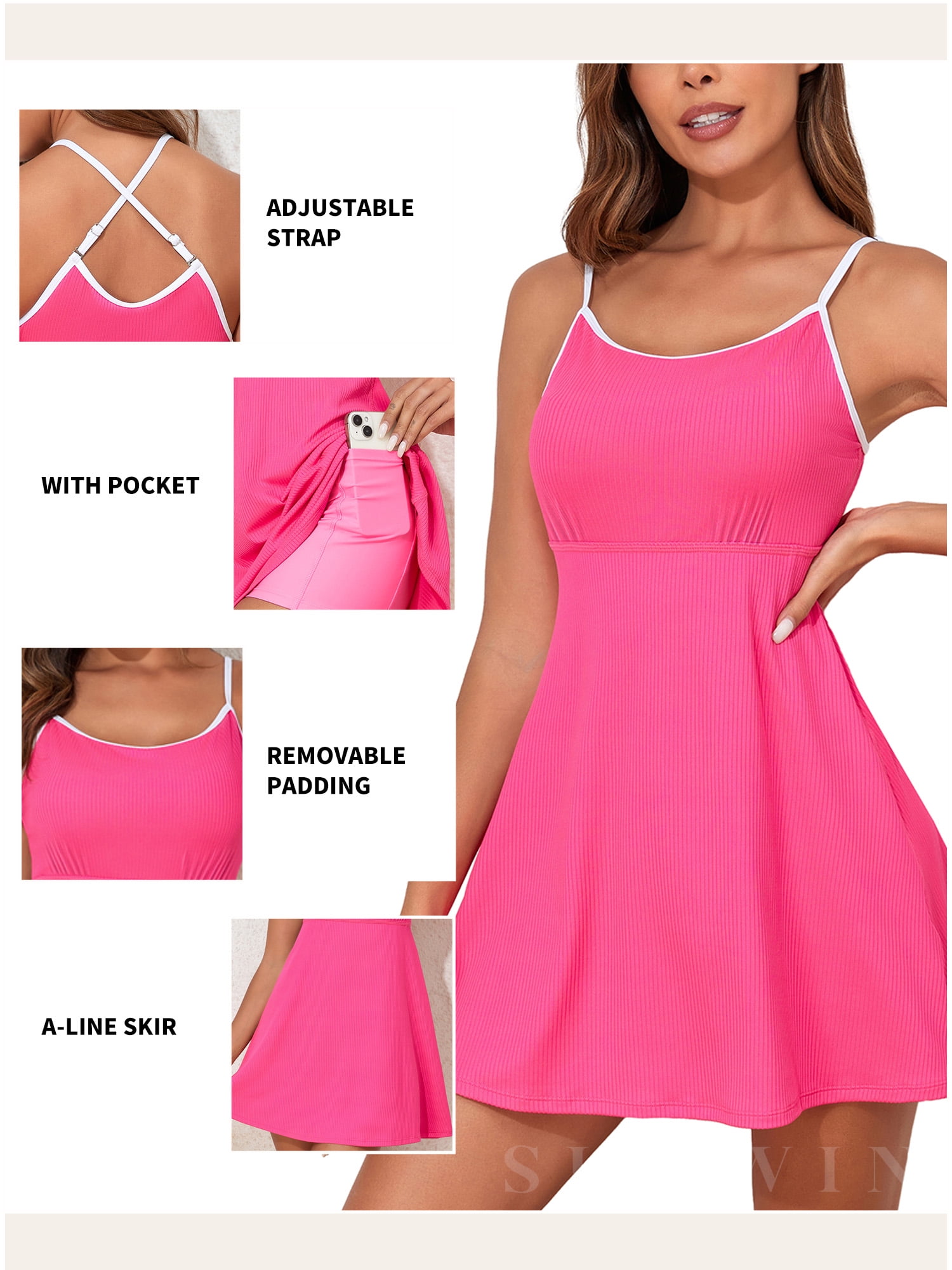 SHEWIN Women Bathing Suits One Piece Swimsuits Tummy Control Skirt Swimwear Swim Dress with Pocket Pink M