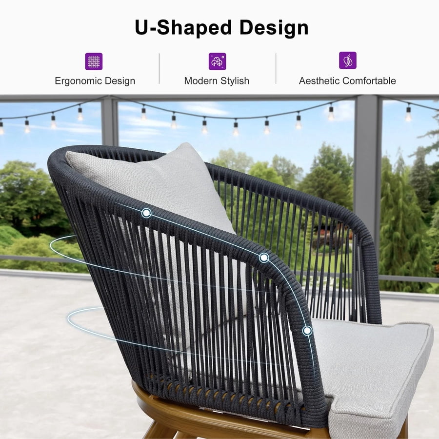 PURPLE LEAF 7 Pieces Patio Dining Set, Rectangular Aluminum Outdoor Table and 6 Wicker Chairs with Cushions for Garden Kitchen and Porch, Teak