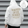 thumbnail image 4 of Christian Hoodies for Men 2025 Worship Over Worry Letter Graphic Hoodie with Pockets Hooded Sweatshirt Pullover Tops, 4 of 6