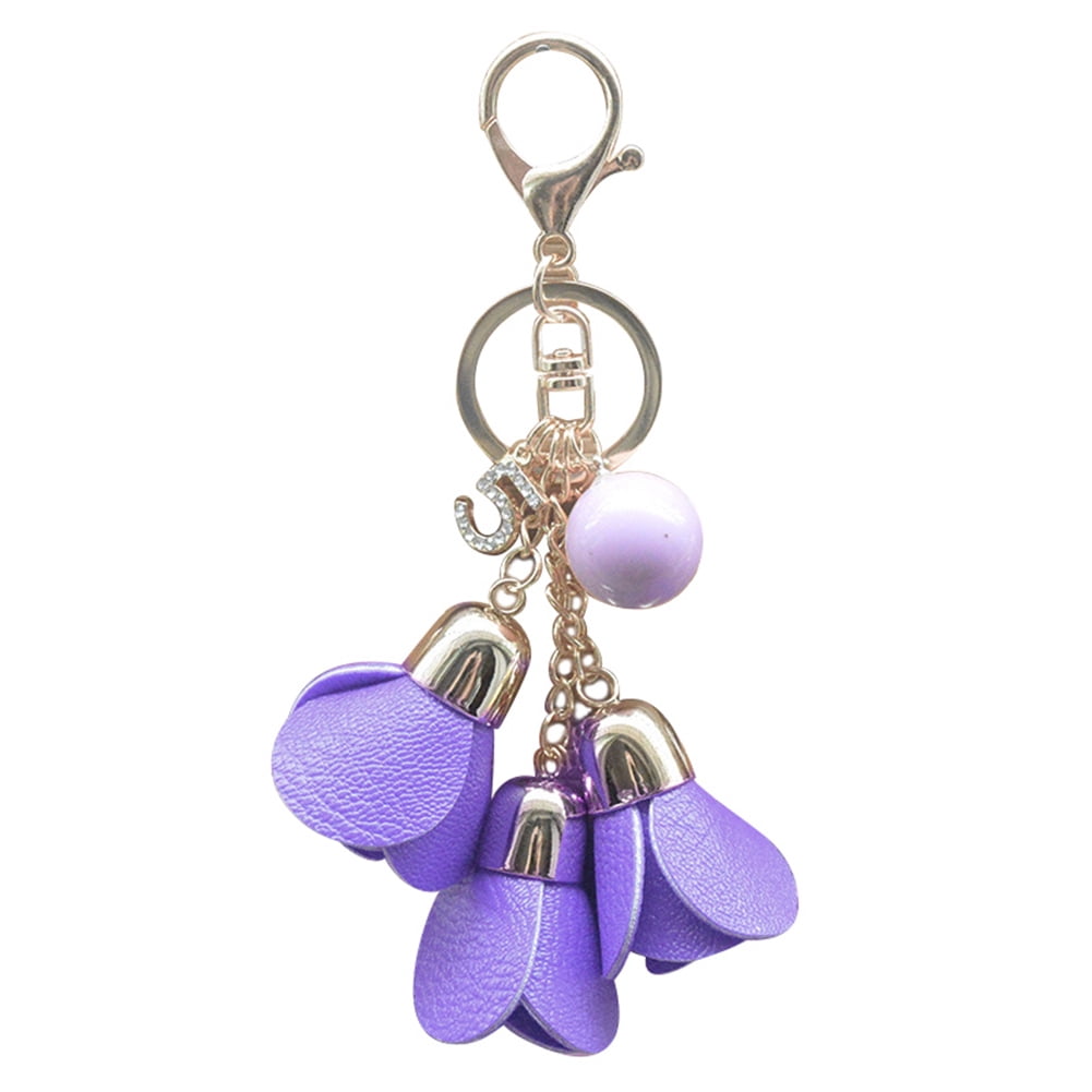 Deep Purple Bolbove Fur Ball Multicolor Tassels Keychain Backpack Keyring Purse Pendant Handbag Charm 