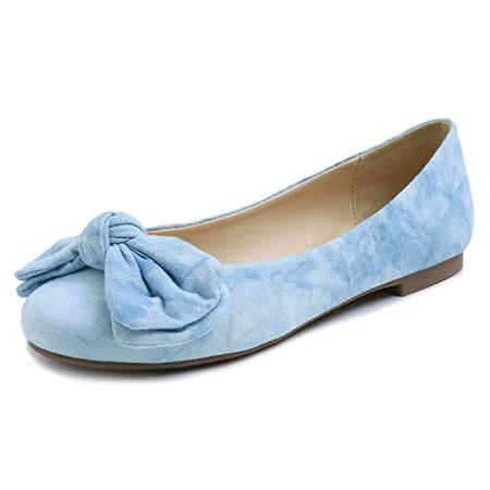 

Feversole Women s Round Toe Cute Bow Trim Ballet Flats Tie Dye Blue Size 9 M US