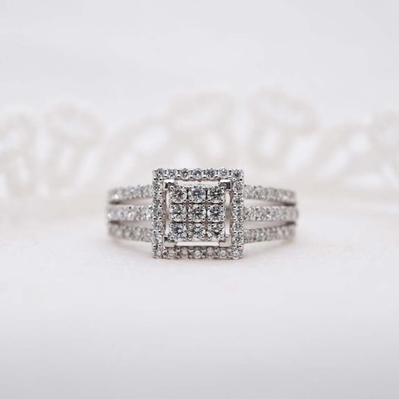 Kalapi Jewel 1.8 Ct Moissanite Three Stone Ring – White Gold Plated Radiant Cut Engagement Ring for Women – Prong Setting Wedding Jewelry Gift Idea